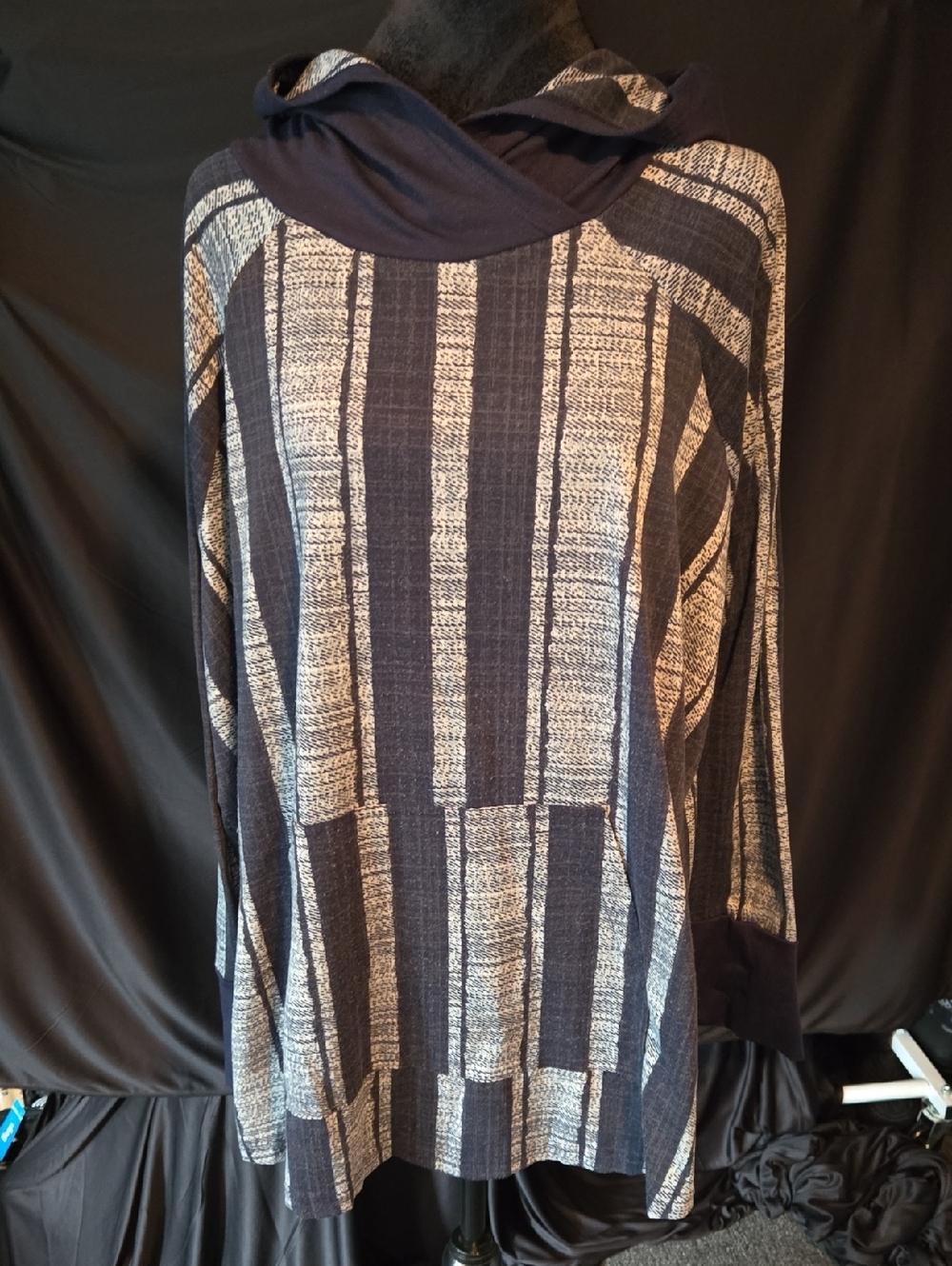 LuLaRoe Amber Navy and Cream Striped Knit Hoodie